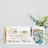 Pariser Überraschungsjubiläum Boarding Ticket Einladung (Stehend Vorderseite)