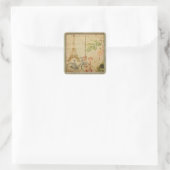 Pariser Vintag mit Eiffel Quadratischer Aufkleber (Tasche)