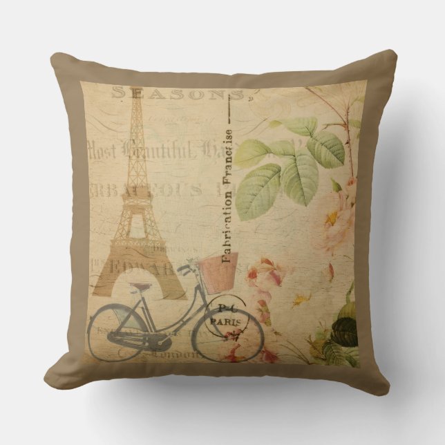 Pariser Vintage mit Eiffelturm Kissen (Vorderseite)