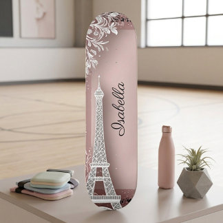 Pariser Vintage-Rosa Glitter-Eiffelturm Skateboard