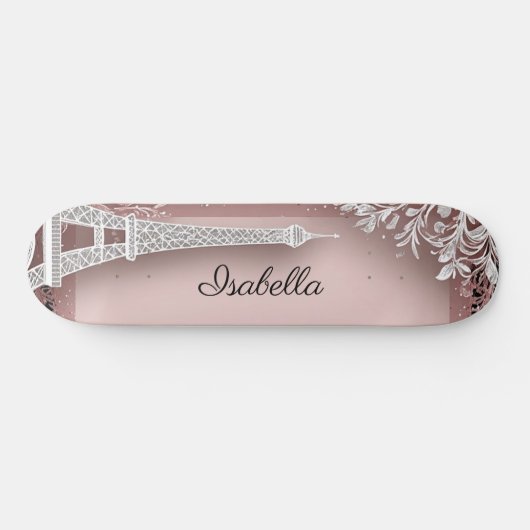 Pariser Vintage-Rosa Glitter-Eiffelturm Skateboard (Horizontal)