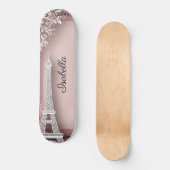 Pariser Vintage-Rosa Glitter-Eiffelturm Skateboard (Vorderseite)