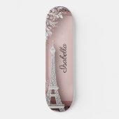 Pariser Vintage-Rosa Glitter-Eiffelturm Skateboard (Vorderseite)