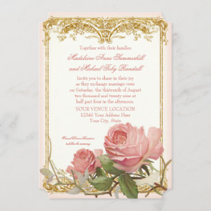 Pariser Vintage-Rosen-Herrenhaus Formale Hochzeit Einladung