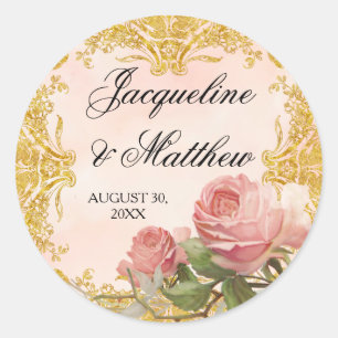 Pariser Vintage-Rosen-Herrenhaus Formale Hochzeit Runder Aufkleber