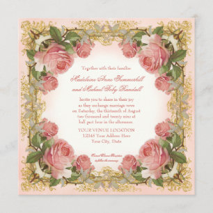 Pariser Vintage-Rosen-Manor-Haus formelle Hochzeit Einladung