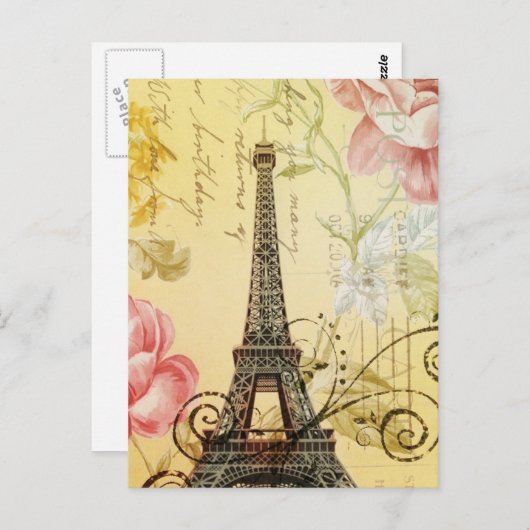 Pariser Vintager Pariser Eiffelturm Postkarte (Vorne/Hinten)