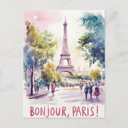Pariser Wasserfarbe des Eiffelturms Postkarte (Vorderseite)