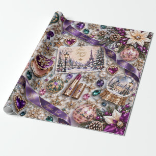 Pariser Weihnachten mit Lila Pflaumen Geschenkpapier