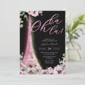 Parisian Black Pink Floral Invitation Einladung (Stehend Vorderseite)