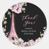 Parisian Black Pink Floral Thank You Stickers (Vorderseite)