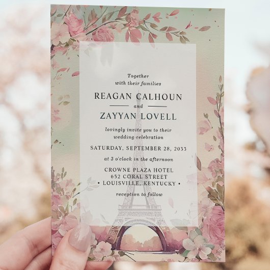 Parisian Blossom Eiffel Tower Paris Wedding Einladung