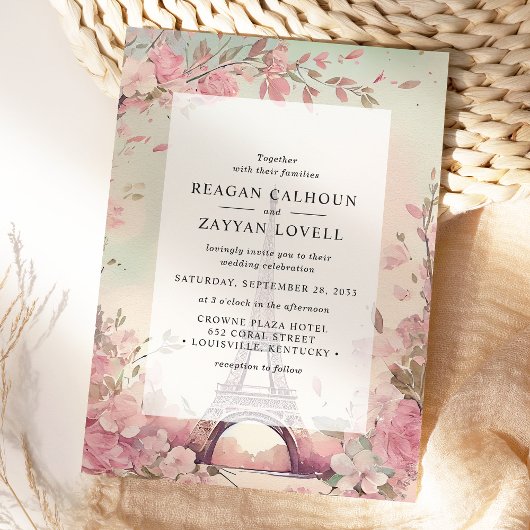 Parisian Blossom Eiffel Tower Paris Wedding Einladung