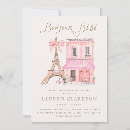 Parisian Café Bonjour Bébé Baby Shower Invitation Einladung (Vorderseite)