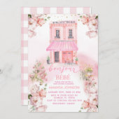 Parisian Café Pink Floral Baby Shower Einladung (Vorne/Hinten)