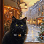 Parisian Christmas Cat – Whimsical Black Cat Café Leinwanddruck