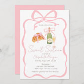 Parisian Croissant Pink Bow Champagne Sweet 16 Einladung (Vorne/Hinten)