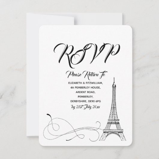 Parisian Doodles Wedding RSVP Karte (Vorderseite)
