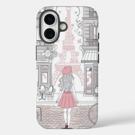Parisian Girl  – Cute Eiffel Tower & Café Street  Case-Mate iPhone Hülle (Rückseite)
