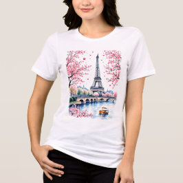 Parisian Souvenir Eiffel Tower Cherry Blossom Tri-Blend Shirt