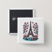 Parisian Souvenir Eiffel Tower Paris Kirschbaum Button (Vorne & Hinten)