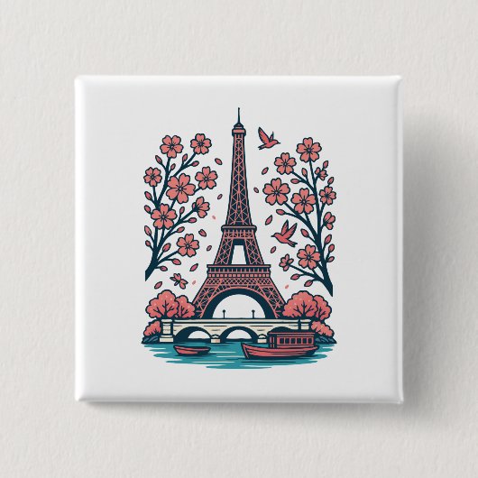 Parisian Souvenir Eiffel Tower Paris Kirschbaum Button (Vorderseite)