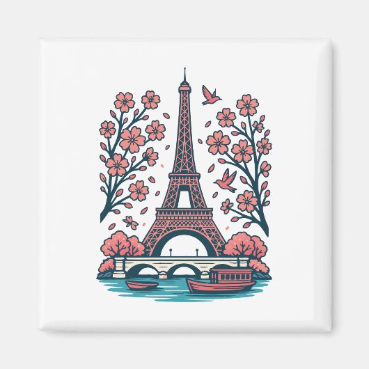 Parisian Souvenir Eiffel Tower Paris Kirschbaum Magnet (Vorne)