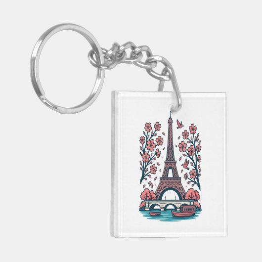 Parisian Souvenir Eiffel Tower Paris Kirschbaum Schlüsselanhänger (Vorderseite links)