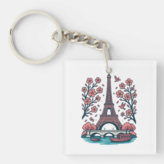 Parisian Souvenir Eiffel Tower Paris Kirschbaum Schlüsselanhänger (Vorderseite)