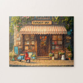 Parisian Stationery Shop Cosy Street Scene w/Cat Puzzle