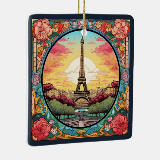 Parisian Sunset Eiffel Tower Paris French Floral Keramikornament (Rechts)