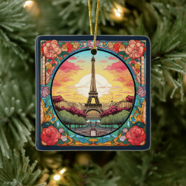 Parisian Sunset Eiffel Tower Paris French Floral Keramikornament