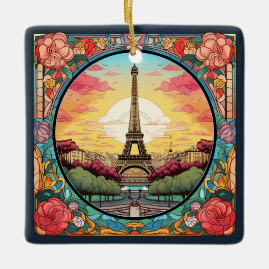 Parisian Sunset Eiffel Tower Paris French Floral Keramikornament (Vorderseite)