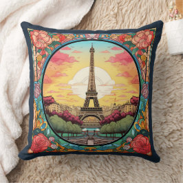 Parisian Sunset Eiffel Tower Paris French Floral Kissen