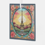 Parisian Sunset Eiffel Tower Paris French Floral Ornament Aus Glas (Vorderseite links)