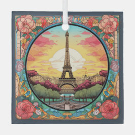 Parisian Sunset Eiffel Tower Paris French Floral Ornament Aus Glas