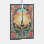 Parisian Sunset Eiffel Tower Paris French Floral Ornament Aus Glas (Vorderseite Rechts)