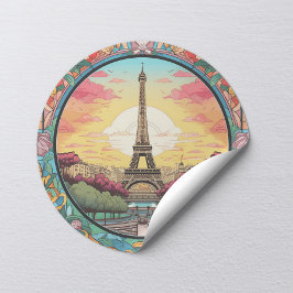Parisian Sunset Eiffel Tower Paris French Floral Runder Aufkleber