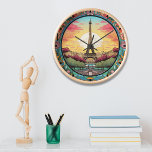 Parisian Sunset Eiffel Tower Paris French Floral Uhr<br><div class="desc">Bright Parisian Sunset Eiffel Tower Paris French France Floral Clocks features an art deco style Paris sunset with the Eiffel Tower in a bold floral frame. Created by Evco Studio www.zazzle.com/store/evcostudio</div>