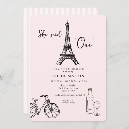 Parisian theme 'She sai Oui' Bridal shower Einladung (Vorne/Hinten)