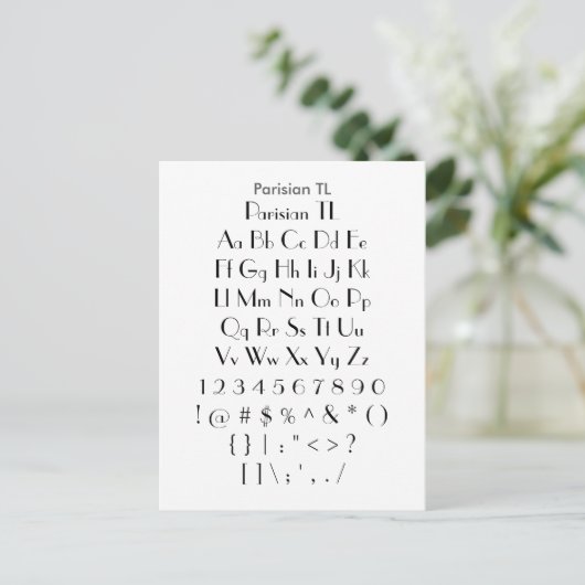 Parisian TL - Zazzle Schriftart Sampler Sheet Postkarte (Stehend Vorderseite)