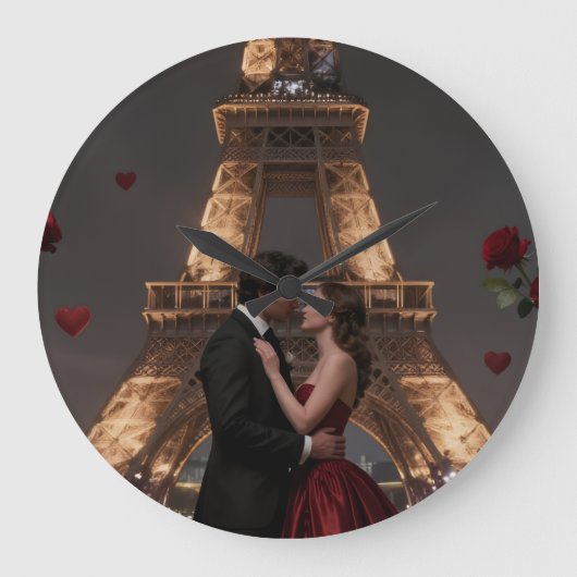 Parisian Valentines Day Große Wanduhr (Vorderseite)
