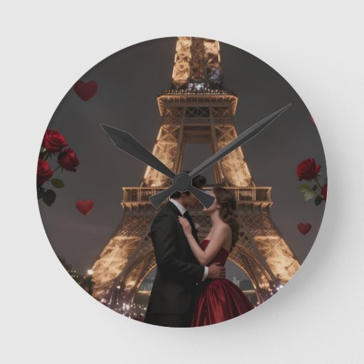 Parisian Valentines Day Runde Wanduhr (Vorderseite)