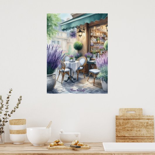Parisienne Café mit Lavender Blooms Poster (Küche)