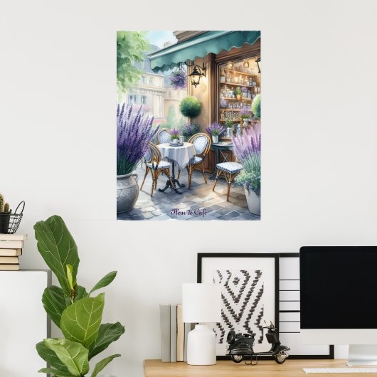 Parisienne Café mit Lavender Blooms Poster (Heimbüro)
