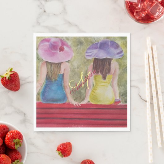 PARK BENCH GIRLFRIENDS MONOGRAM PARTY SERVIETTE (Beispiel)