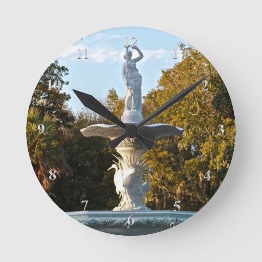 Park-Brunnen-Frühling Savanne-Georgia | Forsyth Runde Wanduhr (Vorderseite)