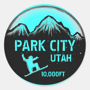 Park City Utah aquamarine Snowboard-Kunstaufkleber Runder Aufkleber