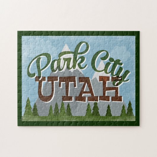 Park City Utah Fun Retro Snowy Mountains Puzzle (Horizontal)