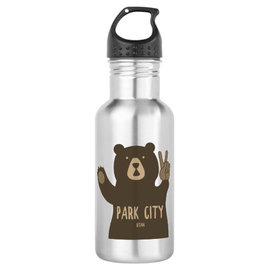 Park City Utah Peace Bear Edelstahlflasche (Vorderseite)